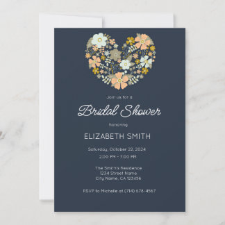 Navy Blue Floral Bridal Invitation Template
