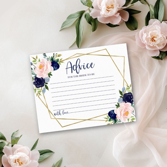 Navy Blue Floral Bridal Shower Advice Card (Creator Uploaded)
