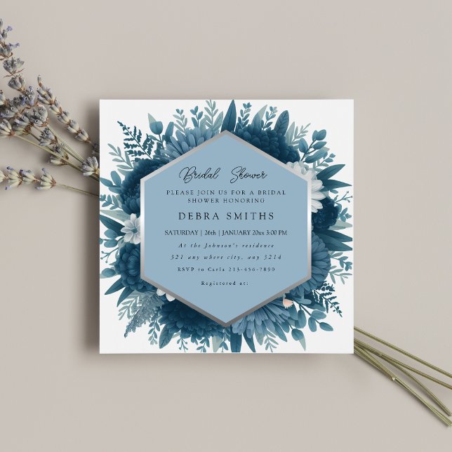 navy blue floral bridal shower invitation  (Creator Uploaded)
