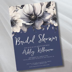 Navy Blue Floral Bridal Shower Invitation