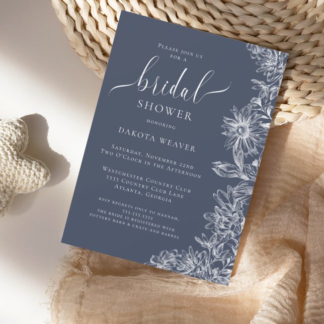 Navy Blue Floral Bridal Shower  Invitation (Creator Uploaded)