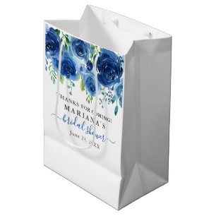 Navy Blue Floral Bridal Shower Medium Gift Bag