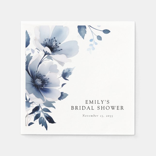 Navy Blue Floral Bridal Shower Napkin (Front)