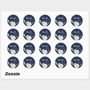 Navy Blue Floral Bridal Shower Thank You Classic Round Sticker