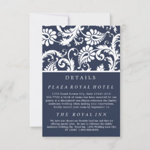 Navy Blue Floral Damask Wedding Enclosure RSVP Card