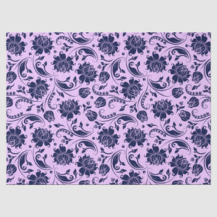Navy Blue Floral Damasks Lavender Background Tissue Paper