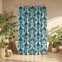 Navy Blue Floral Damasks On Light Green Background