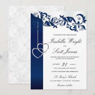 Navy Blue Floral Design Wedding Invitation