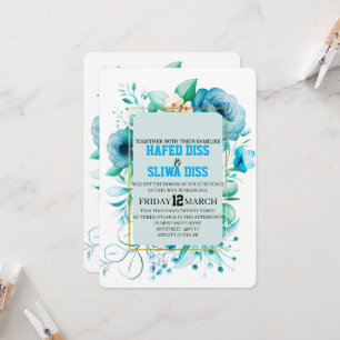 Navy Blue Floral Design Wedding Invitation