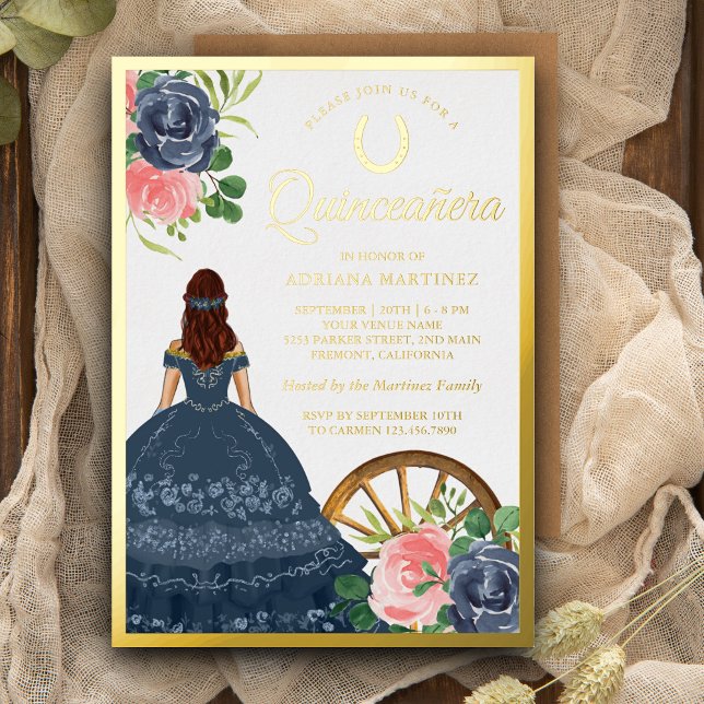 Navy Blue Floral Dress Charro Quinceanera Gold (Creator Uploaded)