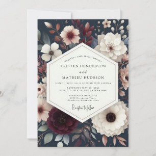Navy Blue Floral Elegance Wedding Invitation