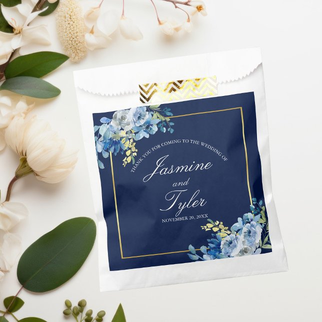 Navy Blue Floral Elegant Custom Evening Wedding Favour Bags (Creator Uploaded)