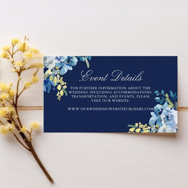 Navy Blue Floral Elegant Evening Wedding Details Enclosure Card (Creator Uploaded)