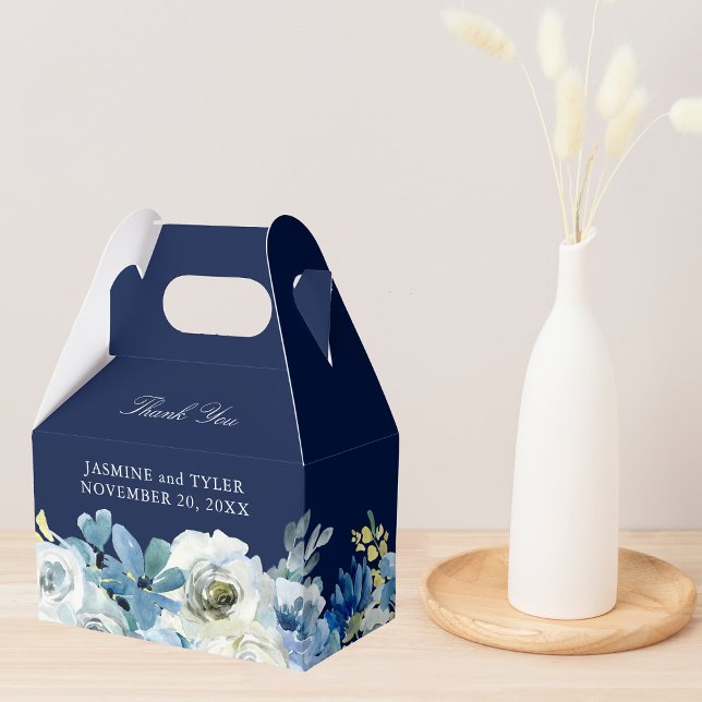Navy Blue Floral Elegant Winter Wedding Favour Box (Creator Uploaded)