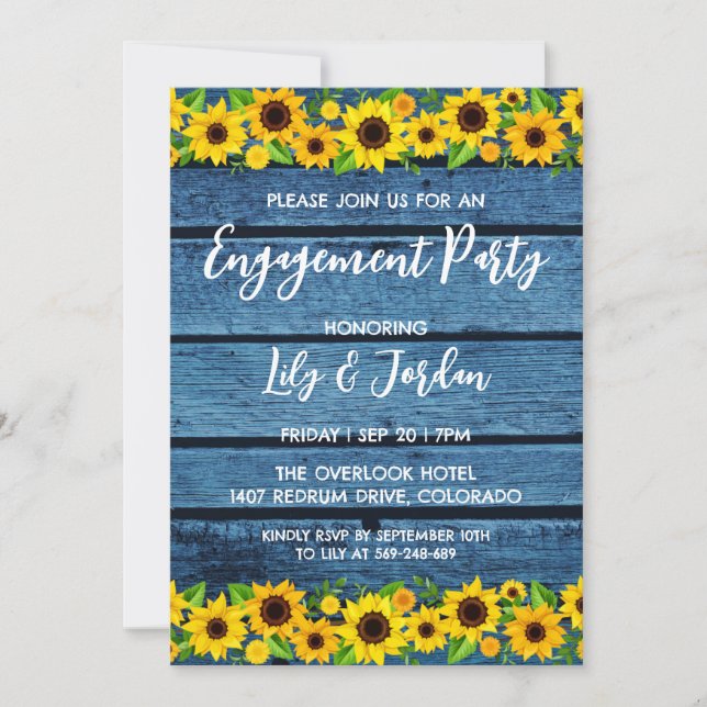 navy blue floral engagement party invitations (Front)