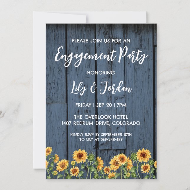 navy blue floral engagement party invitations (Front)
