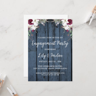 navy blue floral engagement party invitations