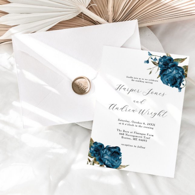 Navy Blue Floral Garden Wedding Invitation (Creator Uploaded)