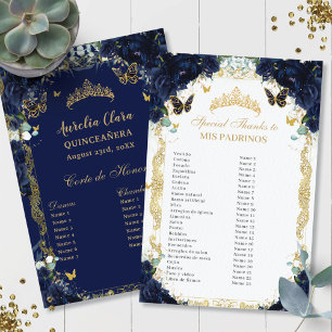 Navy Blue Floral Gold Quinceañera Padrinos Corte