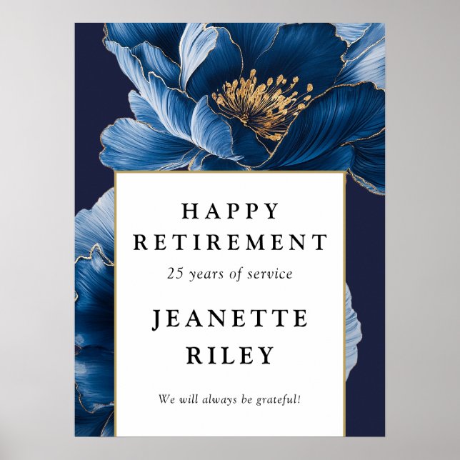Navy Blue Floral Happy Retirement Welcome Sign (Front)