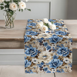 Navy Blue Floral Home Decor Table Runner