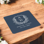Navy Blue Floral Monogram Wedding Crest Modern Square Paper Coaster<br><div class="desc">Add an elegant touch to your celebration with the Modern Monogram Wedding Crest Square Paper Coaster. Featuring a sophisticated monogram crest design, these coasters are perfect for weddings, engagement parties, or bridal showers. The stylish square shape and high-quality, absorbent paper protect surfaces while enhancing your decor. Personalise with your initials...</div>