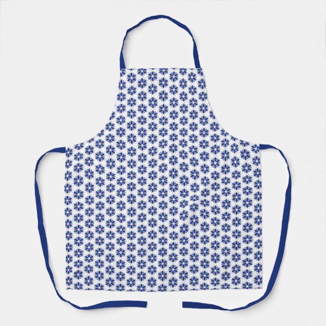 Navy Blue Floral Mosaic Apron (Front)