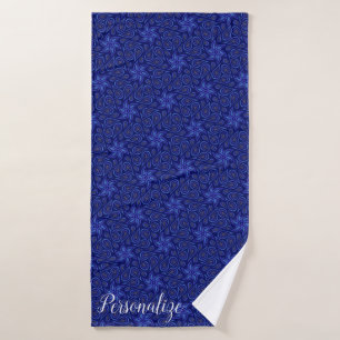 Navy Blue Floral Paisley Flower Pattern Custom Bath Towel