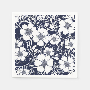 Navy Blue Floral Paper Napkins 