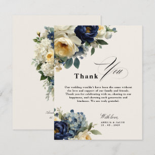 Navy Blue Floral & Peonies Wedding Thank You Invi Invitation