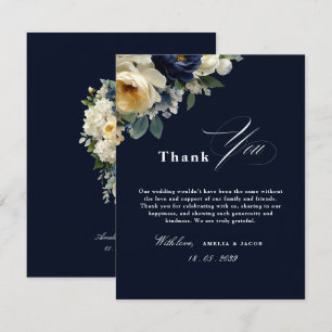 Navy Blue Floral & Peonies Wedding Thank You Invitation