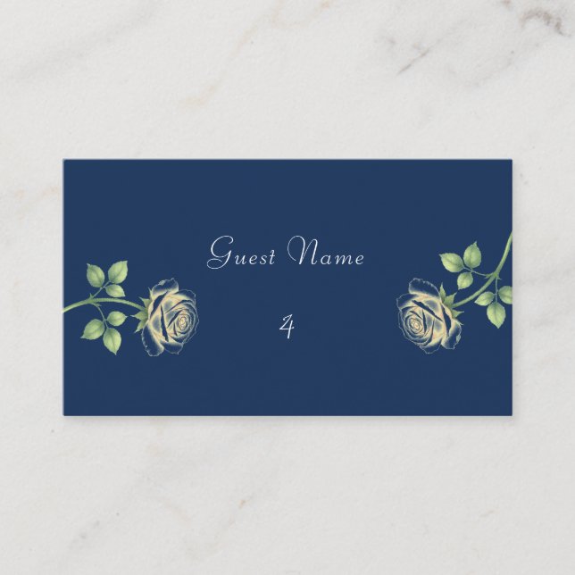 Navy Blue Floral Place Card (Front)