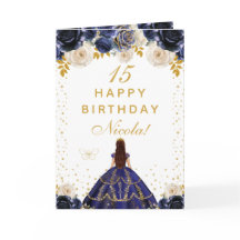 Navy Blue Floral Princess Happy Birthday
