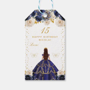 Navy Blue Floral Princess Happy Birthday Gift Tags