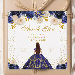 Navy Blue Floral Princess Quinceañera Favour Tags