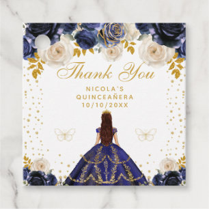 Navy Blue Floral Princess Quinceañera Favour Tags