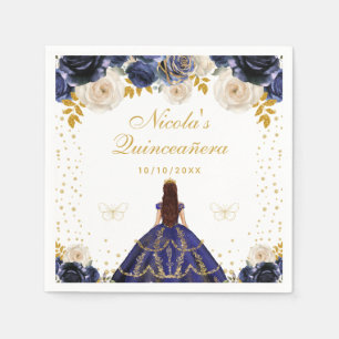 Navy Blue Floral Princess Quinceañera Napkin