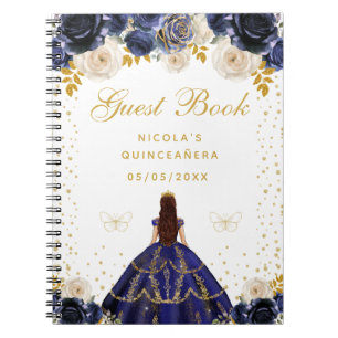 Navy Blue Floral Princess Quinceañera Notebook