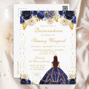 Navy Blue Floral Princess Quinceañera Postcard