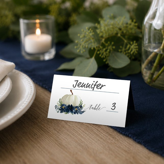 Navy Blue Floral Pumpkin Place Cards (Creator Uploaded)