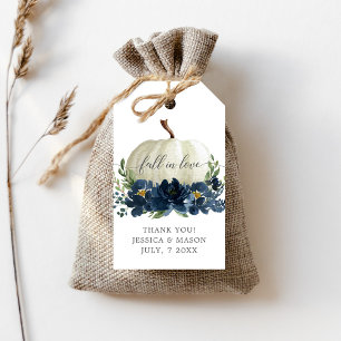 Navy Blue Floral Pumpkin Thank You Favour Tags