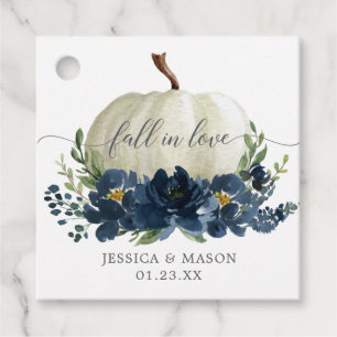 Navy Blue Floral Pumpkin Wedding Favour Tags