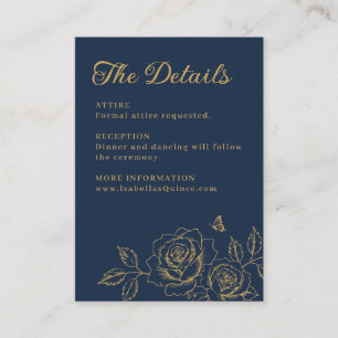 Navy Blue Floral Quinceañera Details Enclosure Card