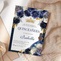 Navy Blue Floral Quinceanera Mis Quince Anos