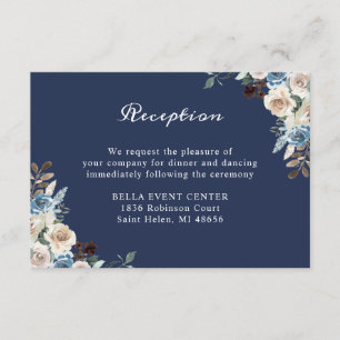 Navy Blue Floral Reception Details Card