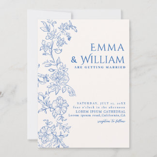 Navy blue floral romantic botanical Wedding Invitation