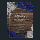 Navy Blue Floral Roses Rustic Wood Lace Wedding Invitation<br><div class="desc">Customise any way you want.</div>