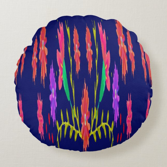 Navy blue floral round cushion (Front)