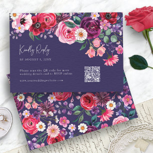 Navy Blue Floral RSVP Card