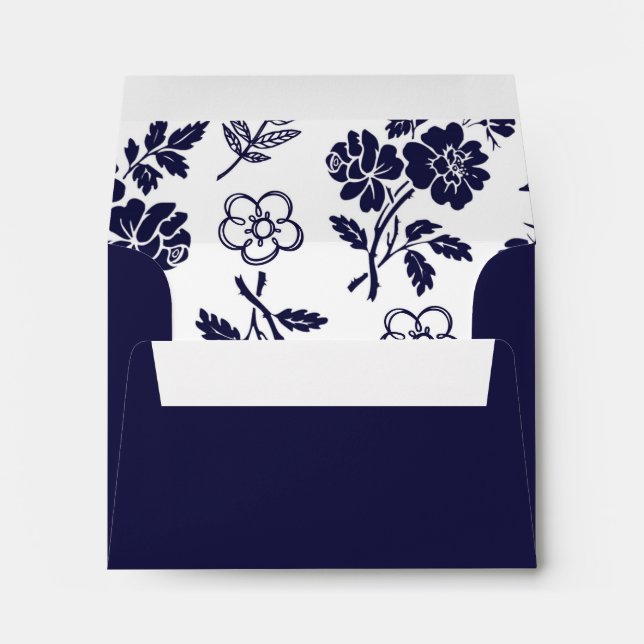Navy Blue Floral RSVP Envelope (Back (Bottom))